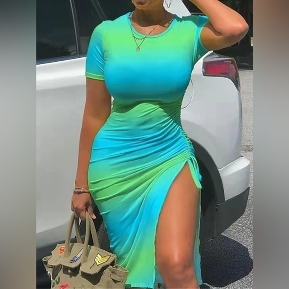 Women Sexy Tie Dye Bodycon Evening Party Dress Cocktail Midi Dress Siz L